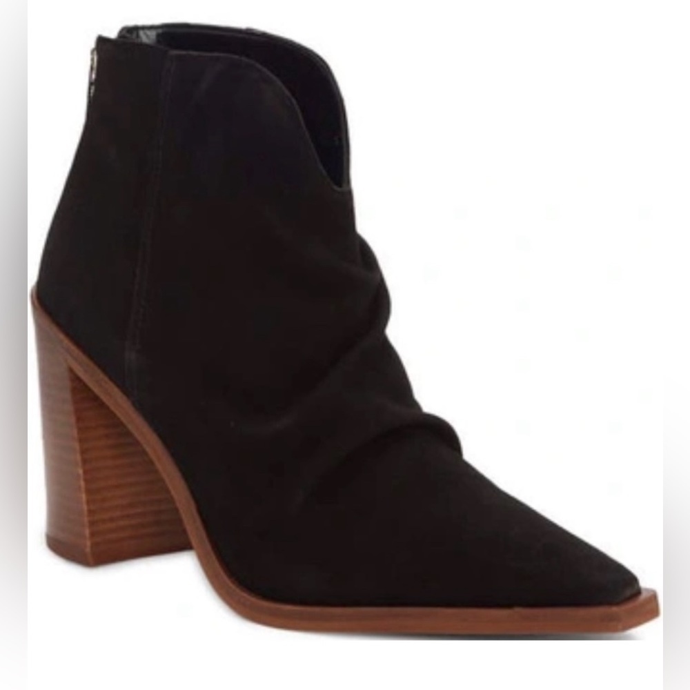 Vince Camuto Wenmina Black Suede Heel Pointed Modern Western Bootie NEW